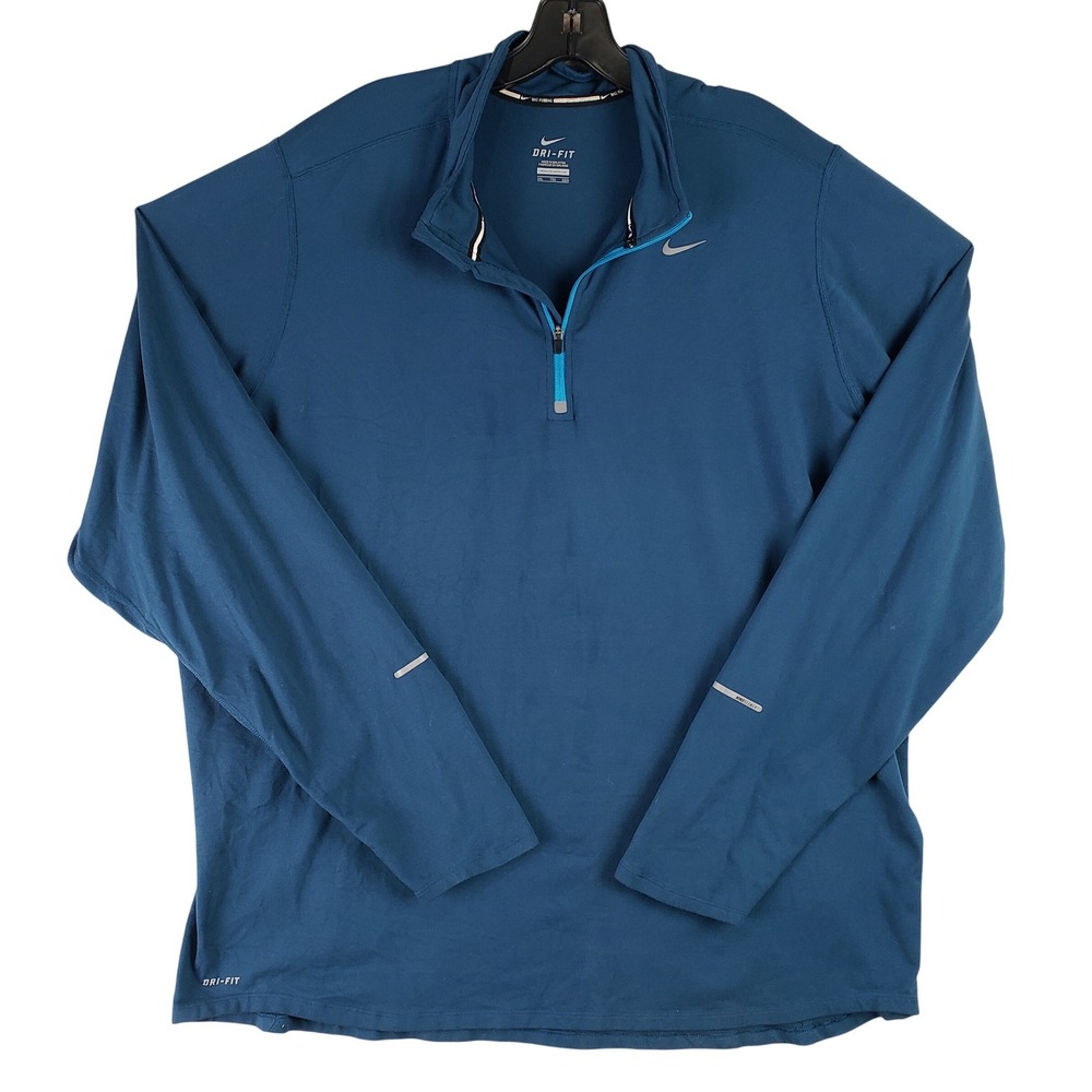Nike Dri-FIT Quarter Zip Pullover Mens XXL Blue Running Reflective Stretch Sport